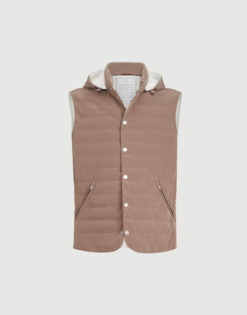 Bonded nylon down vest with detachable hood 1