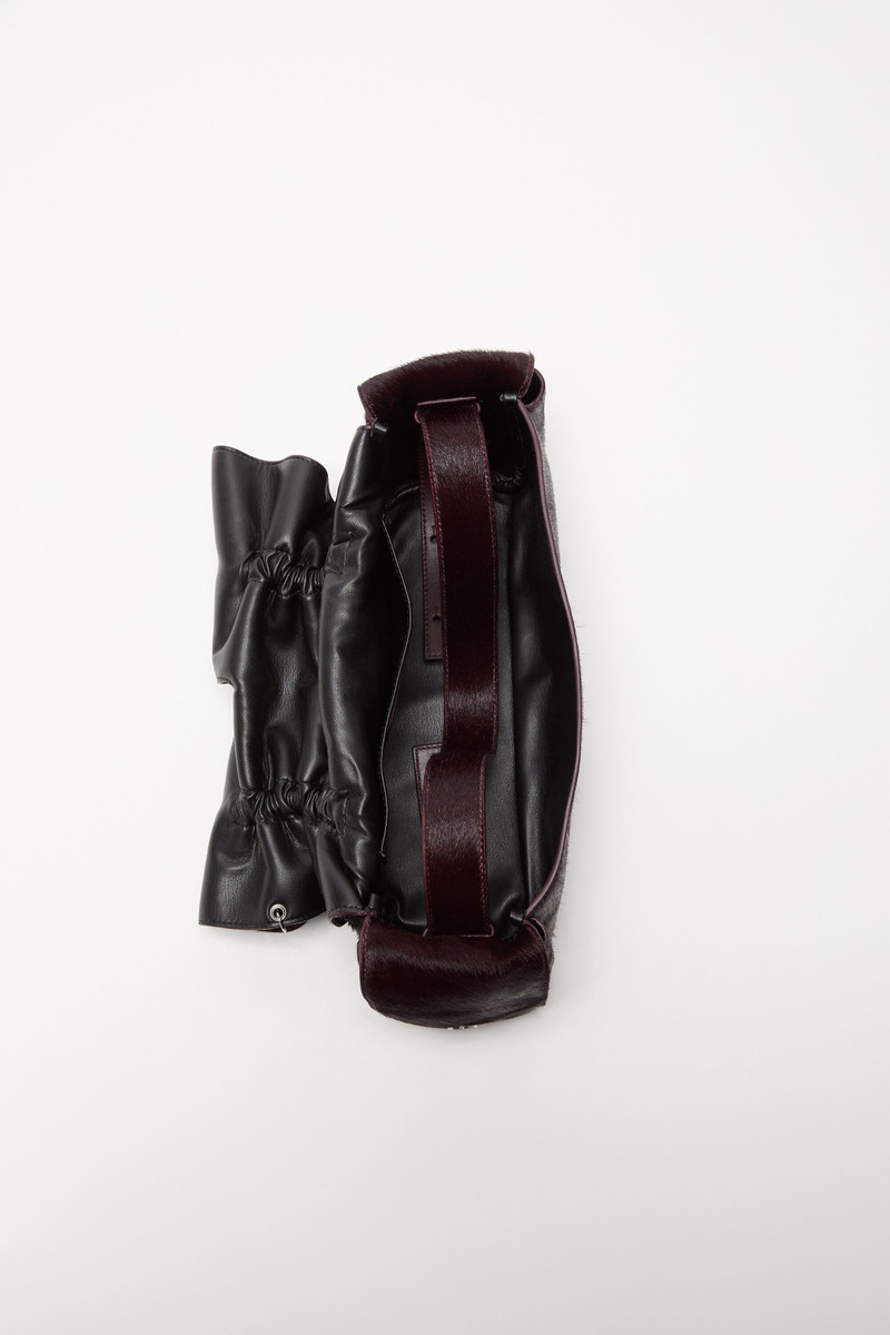 Acne Studios Multipocket furry leather bag - Dark burgundy outlook