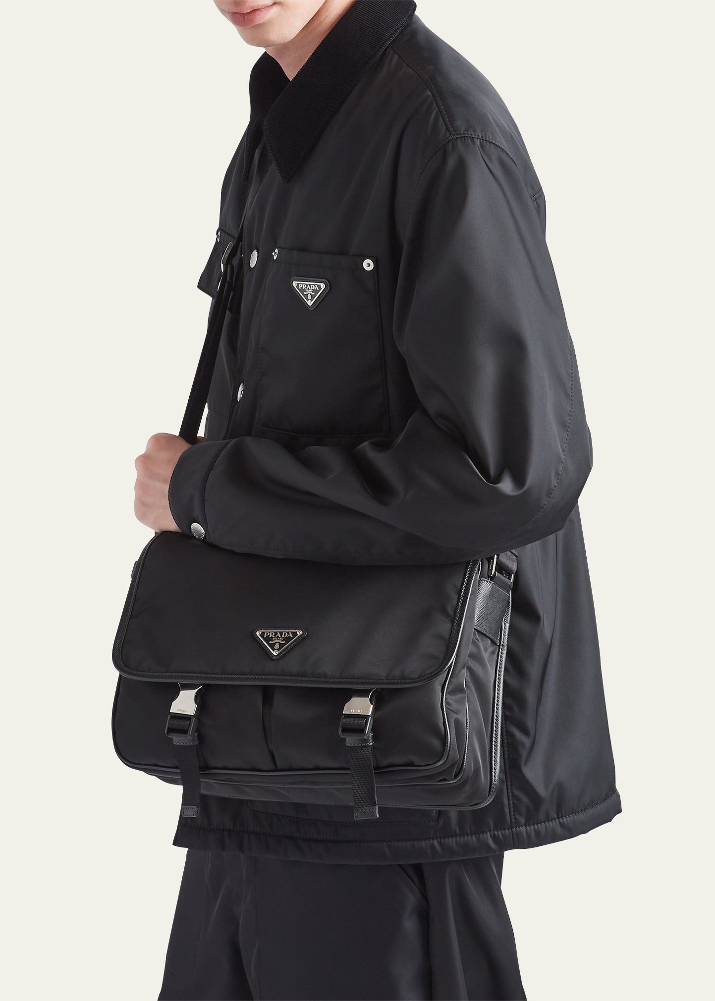 Men's Nylon and Leather Crossbody Bag - 2