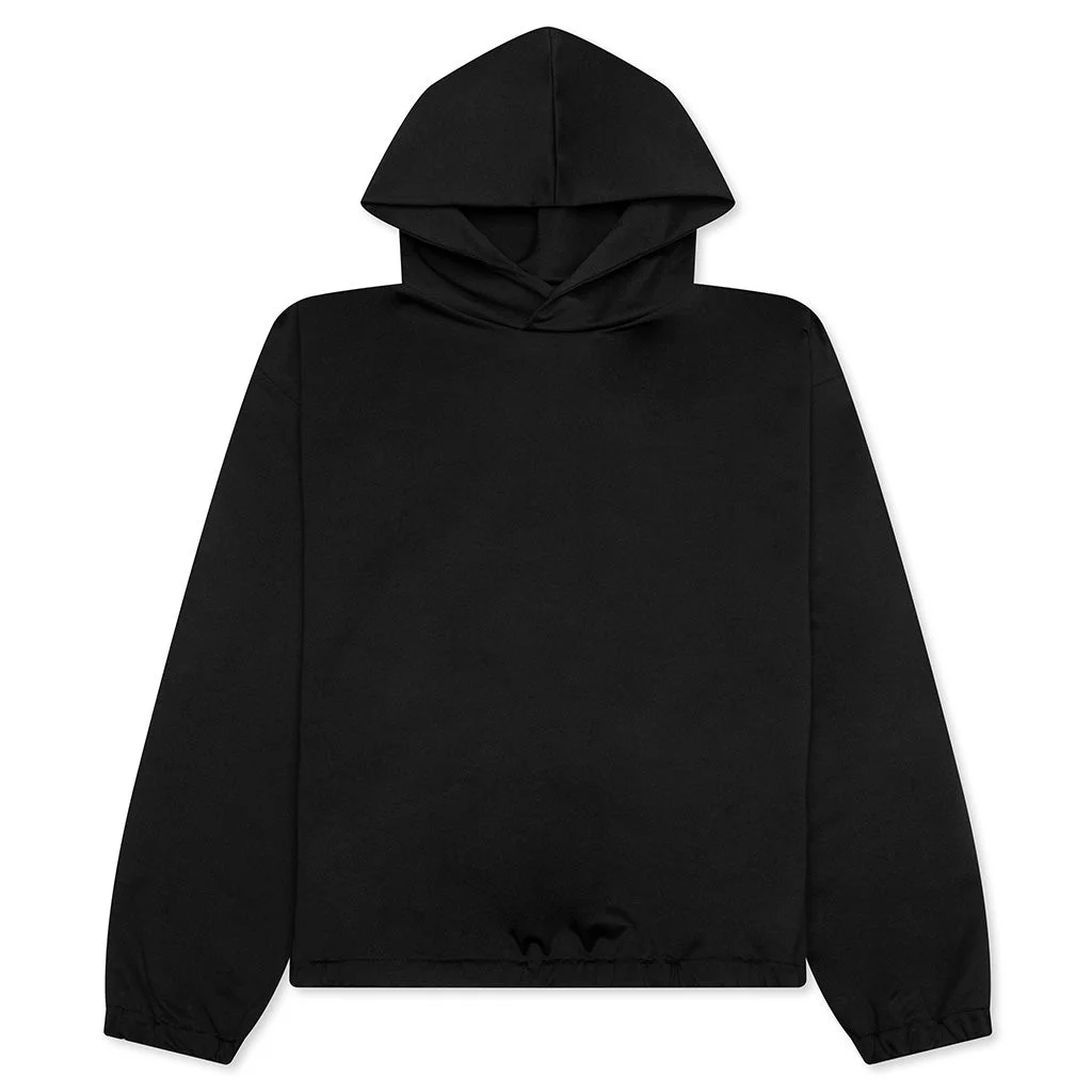 SHINY COTTON JERSEY TECHNICAL HOODED SWEATSHIRT - BLACK - 1