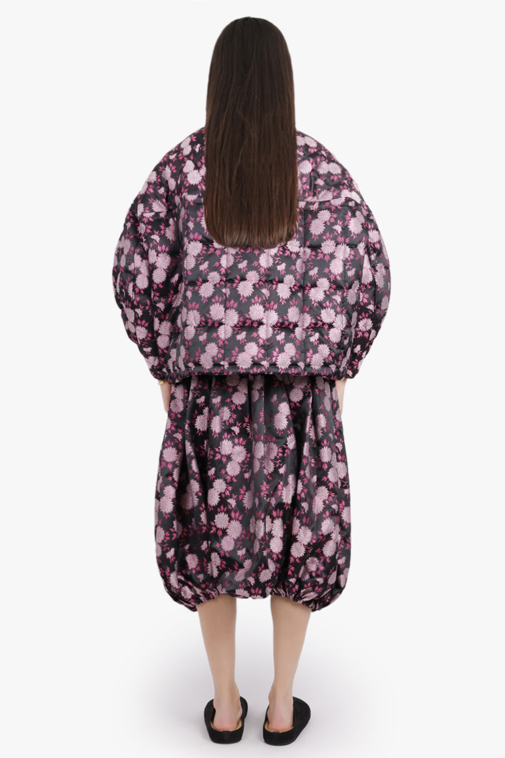FLORAL PRINT QUILTED BALLOON L/S TOP | BLACK/PINK - 5