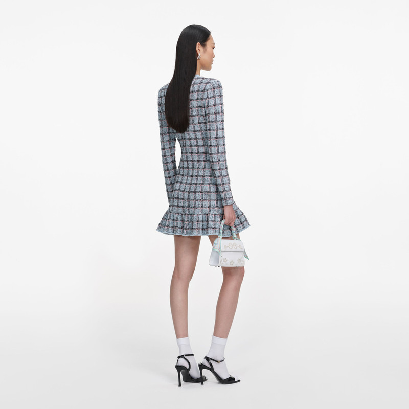 self-portrait Blue Check Knit Mini Dress outlook