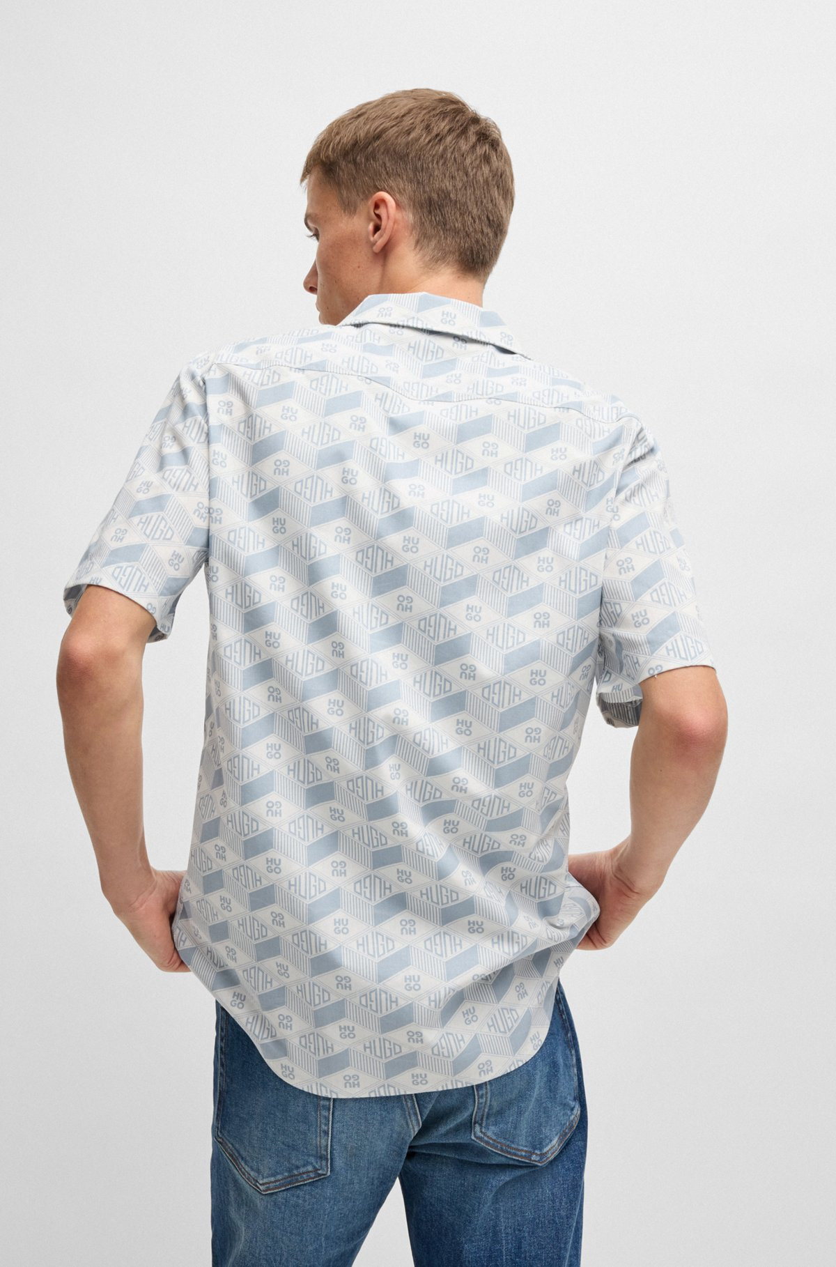 RELAXED-FIT SHIRT IN COTTON WITH GEOMETRIC-LOGO PRINT - 5