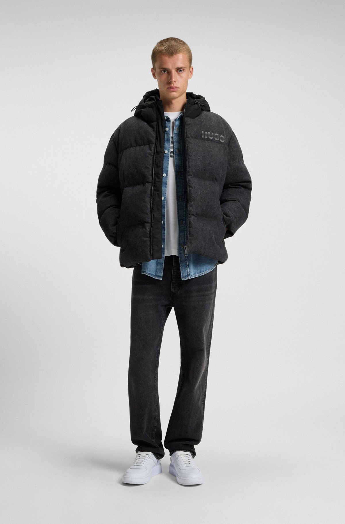 RELAXED-FIT PADDED JACKET IN BLACK DENIM WITH LOGOS - 3