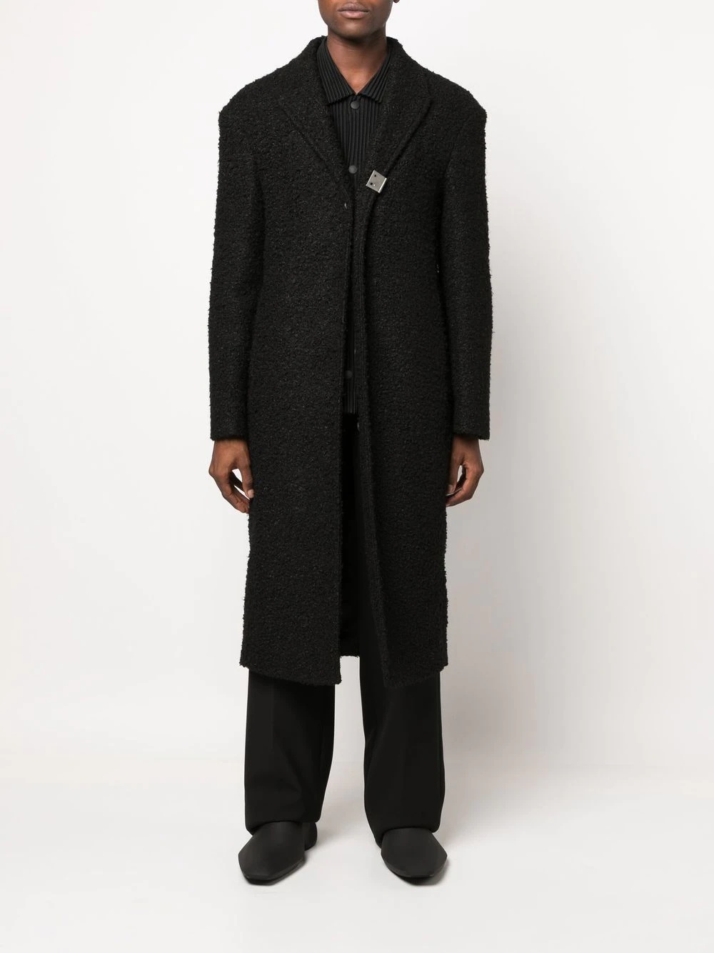 bouclé layered single-breasted coat - 6