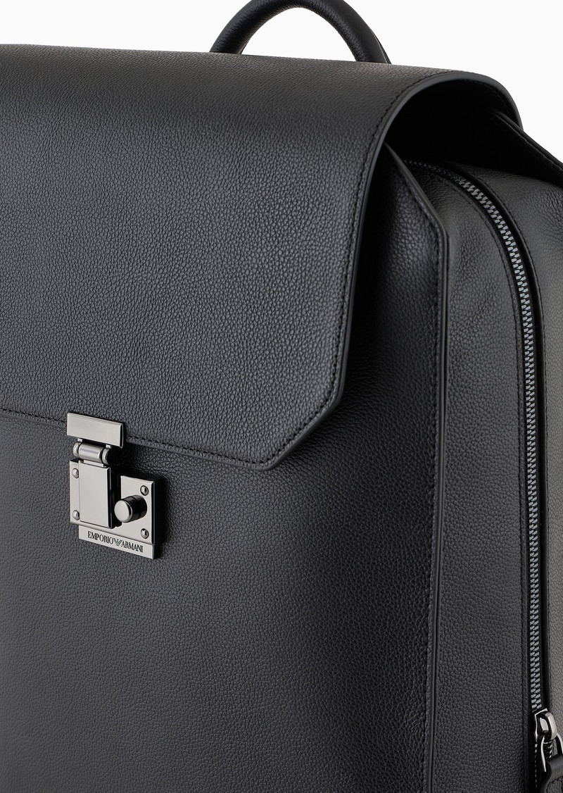 Tumbled-leather backpack with flap and laptop compartment 5