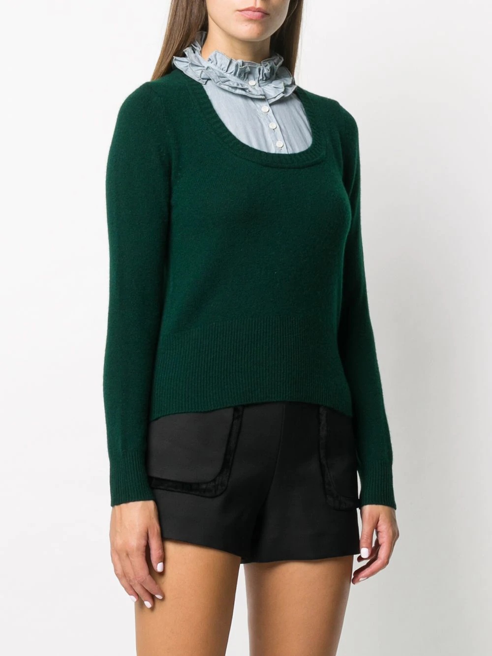 ruffle-neck layered jumper - 3