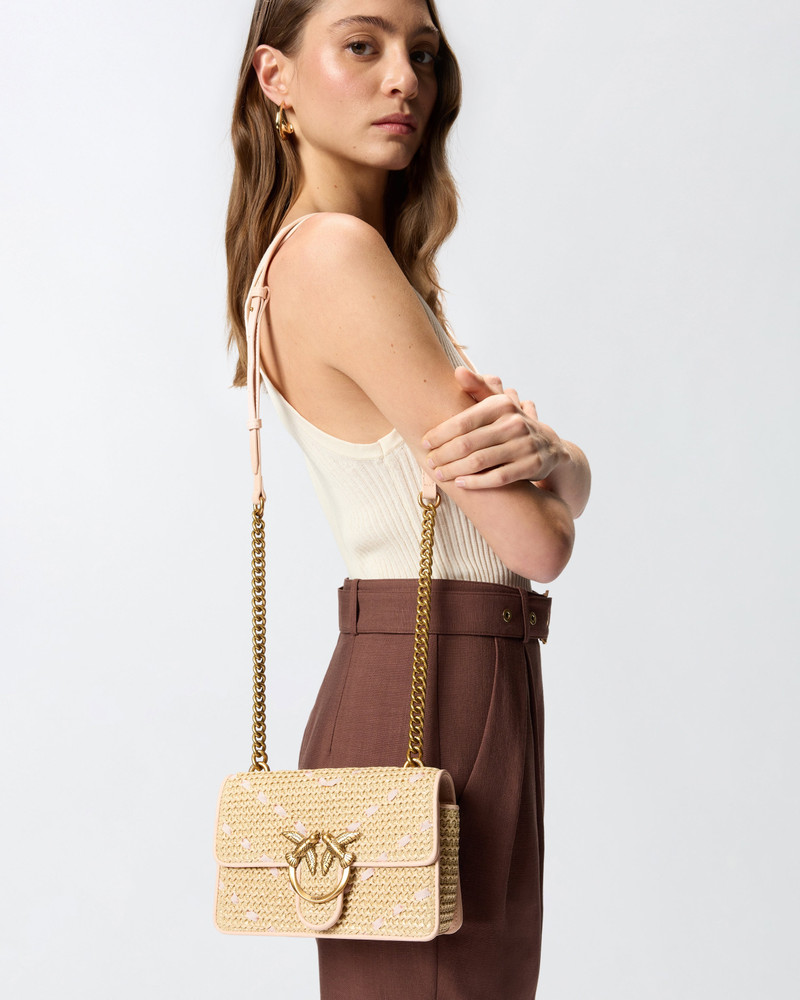 MINI LOVE BAG ONE LIGHT SMALL HANDBAG IN CHEVRON RAFFIA AND LEATHER 5