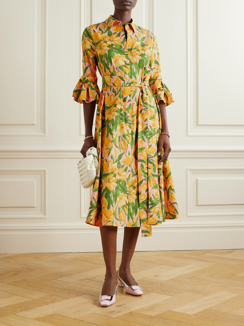 CAROLINA HERRERA Belted Pleated Floral-print Cotton-poplin Midi Shirt Dress outlook
