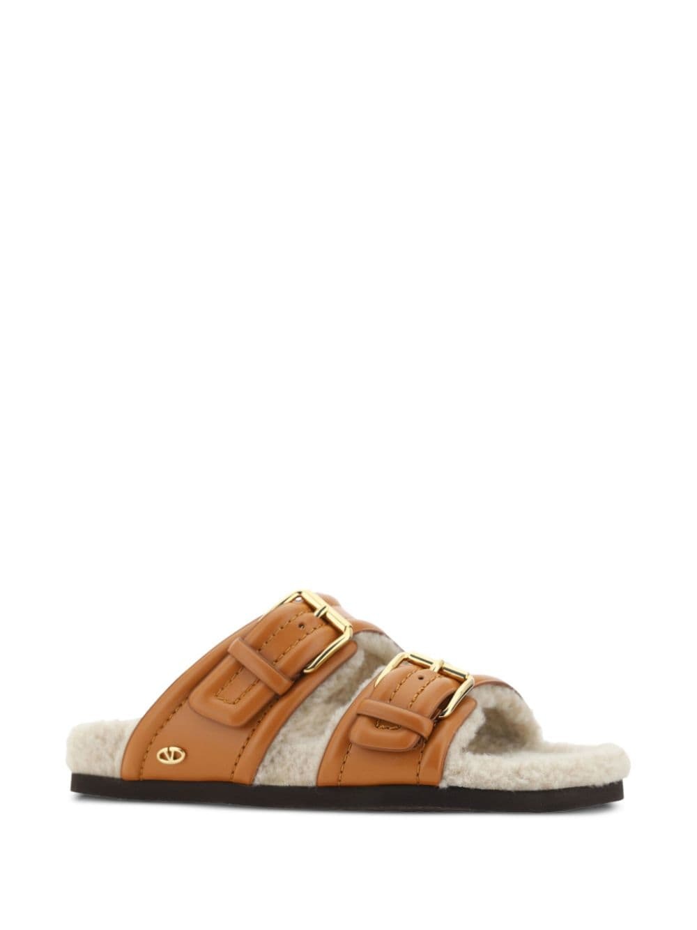 buckled shearling slides - 2