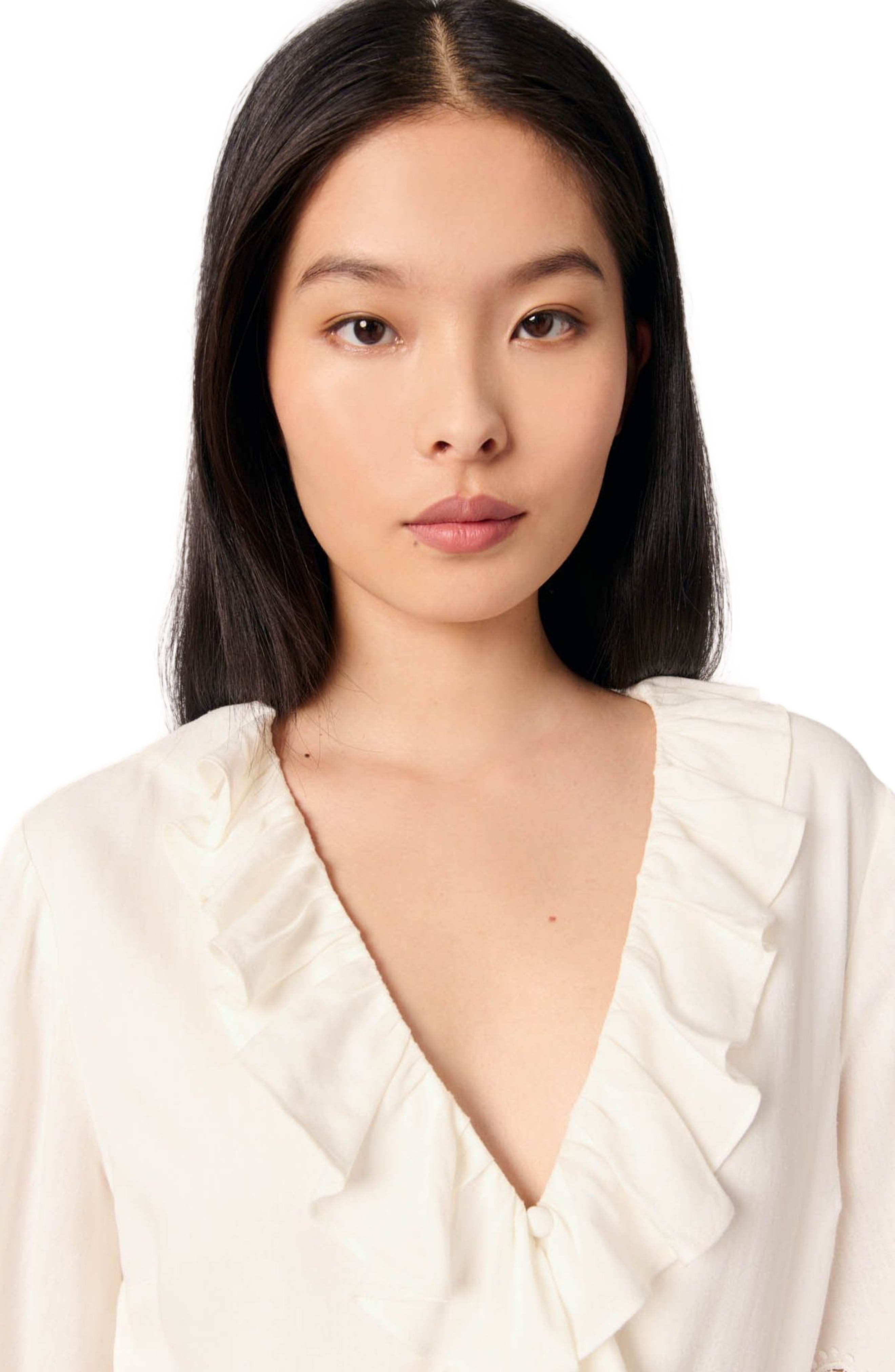 maje Ruffled embroidered sleeve dress in Ecru at Nordstrom - 6