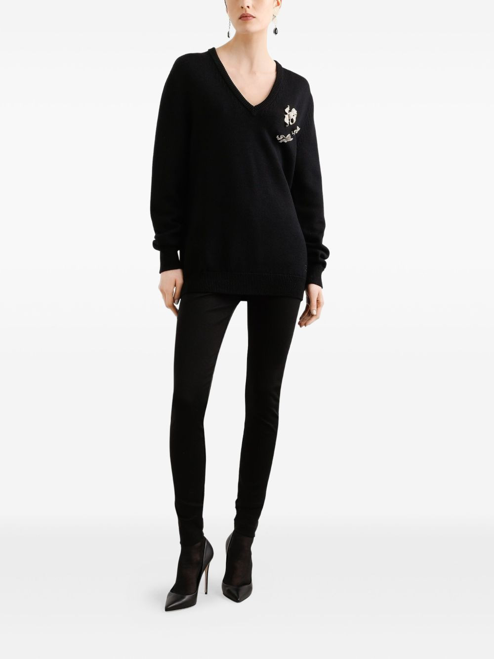 V-neck embroidered sweater - 2