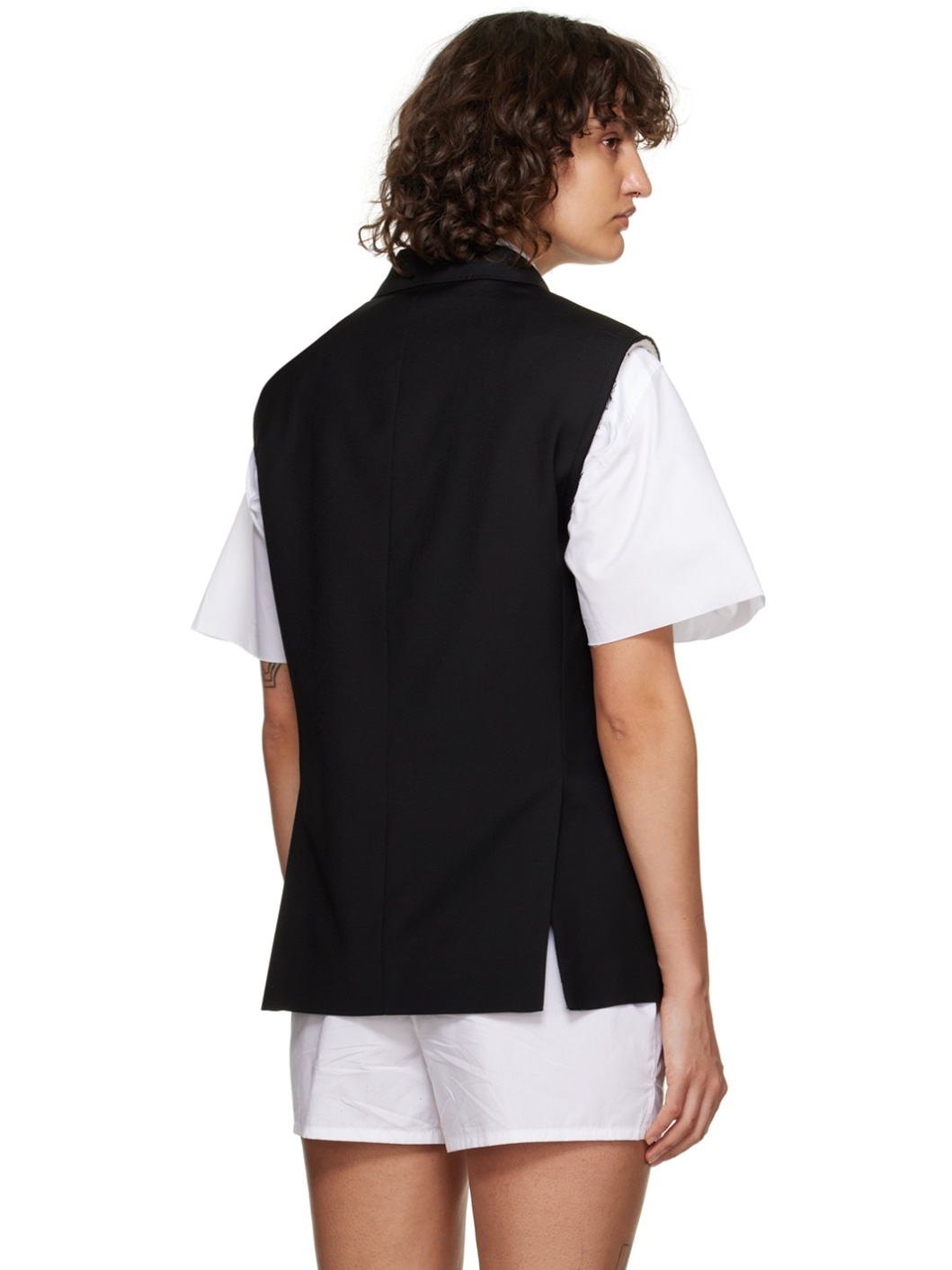Black Peaked Lapel Vest - 3