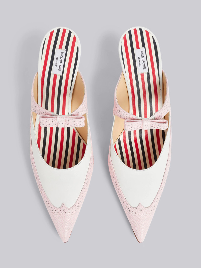 Light Pink Soft Calfskin Curved Brogued Bow Mule 4