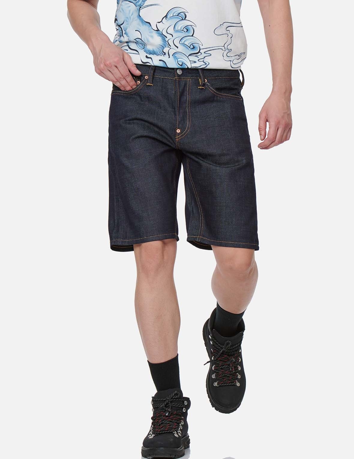 JAPANESE BROCADE POCKET DENIM SHORTS - 4