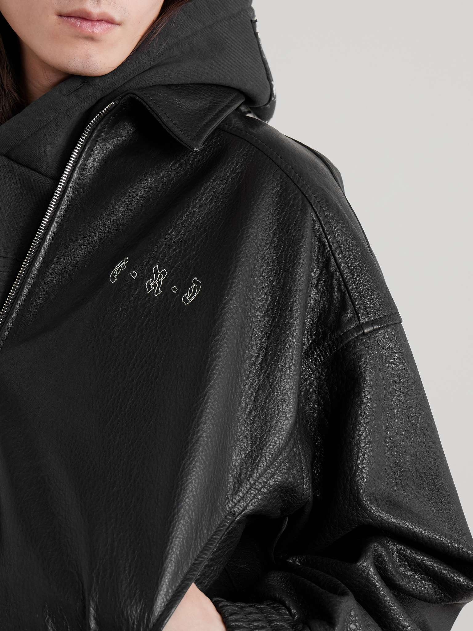 Logo-Embroidered Full-Grain Leather Jacket - 7