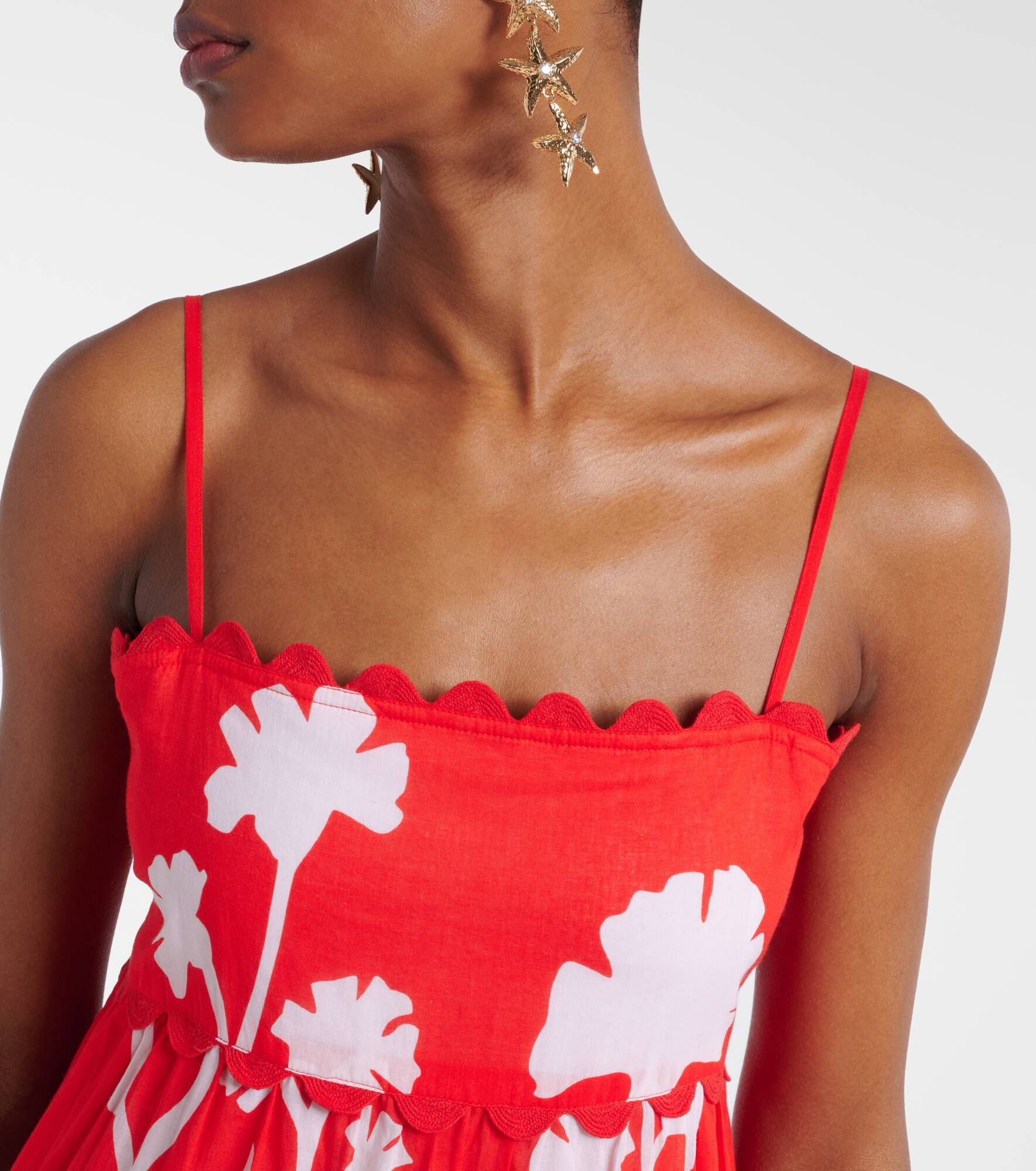 Printed scalloped cotton midi dress - 4