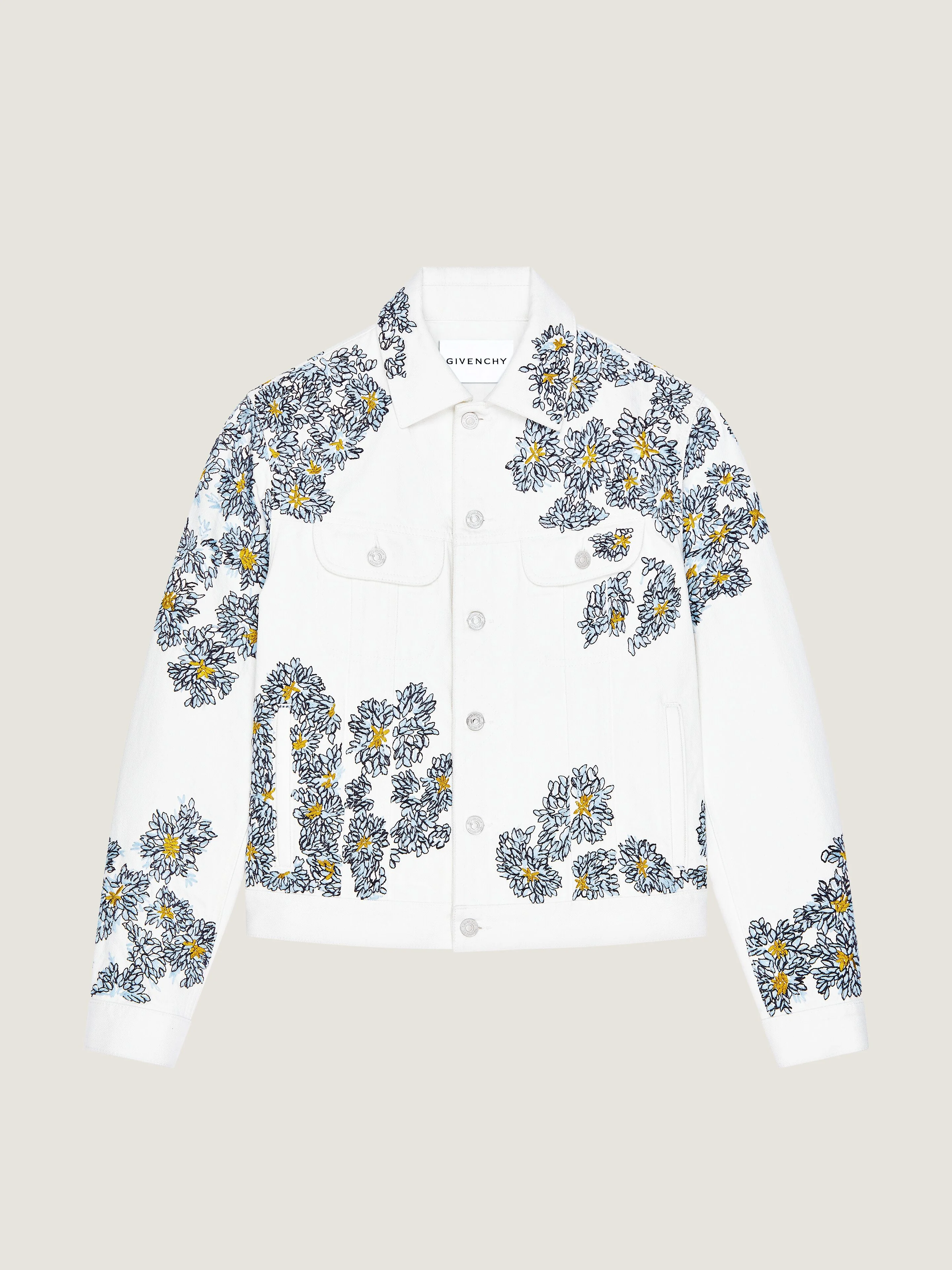 JACKET IN WHITE DENIM WITH POMPOM EMBROIDERY - 1
