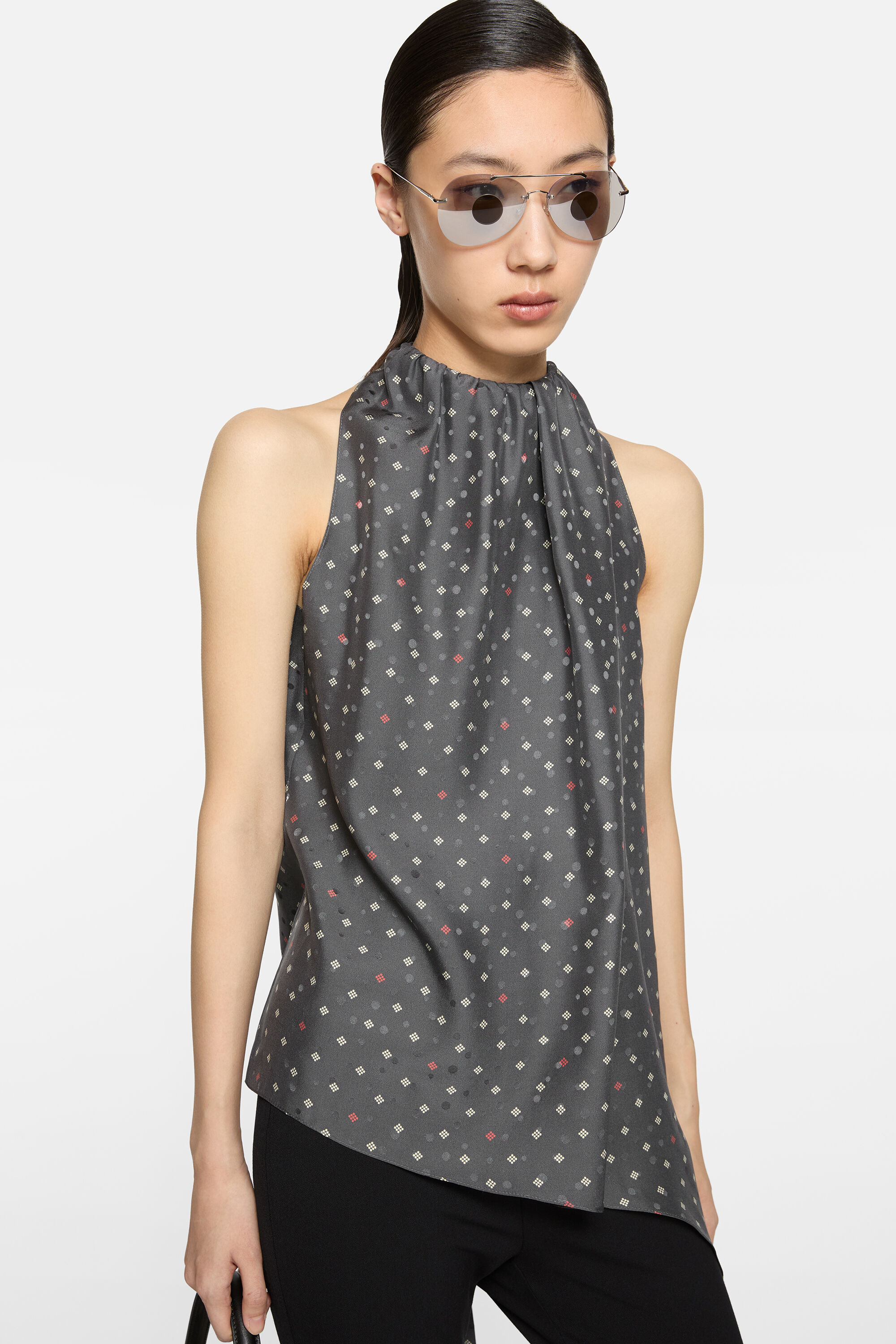 Silk bow blouse - Grey - 4