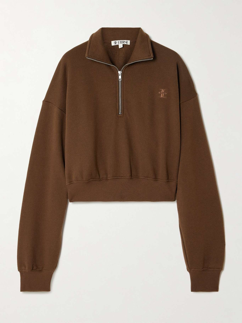 Cropped embroidered cotton and modal-blend sweater - 1