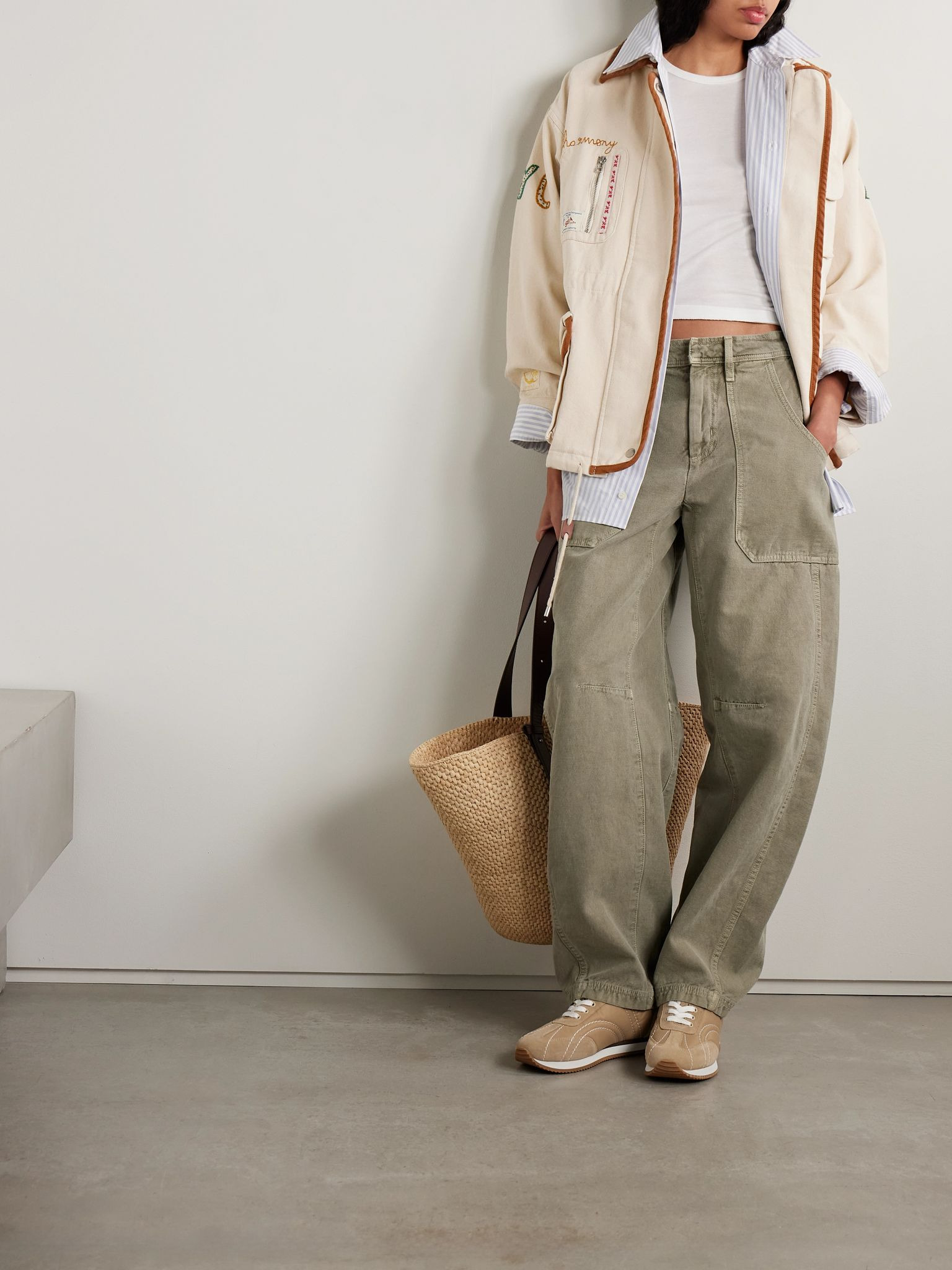 Carolyn appliquéd embroidered cotton-canvas jacket Cream - 2