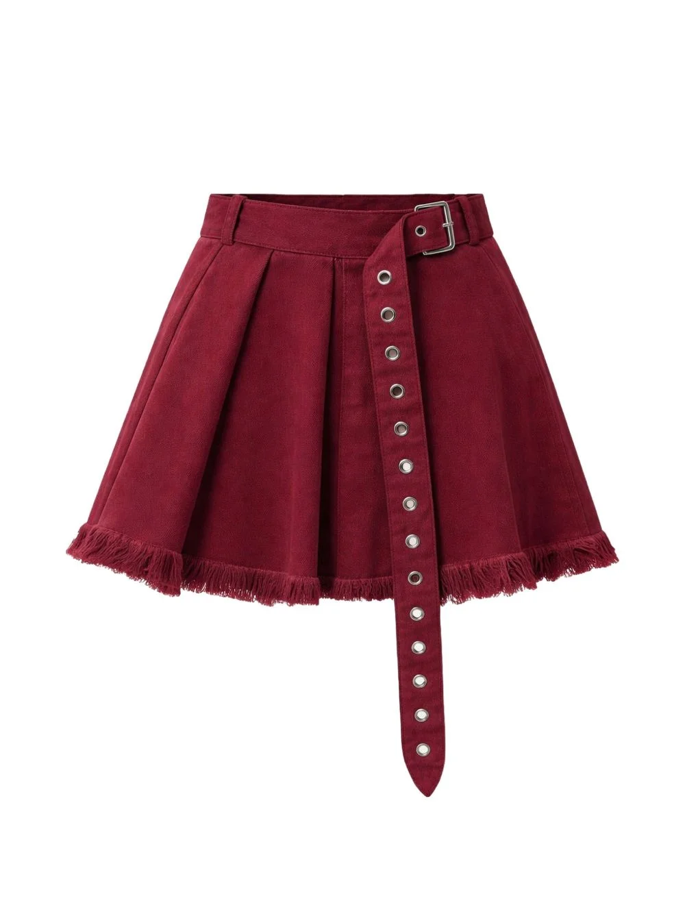 belt-detail fringed cotton mini skirt - 1