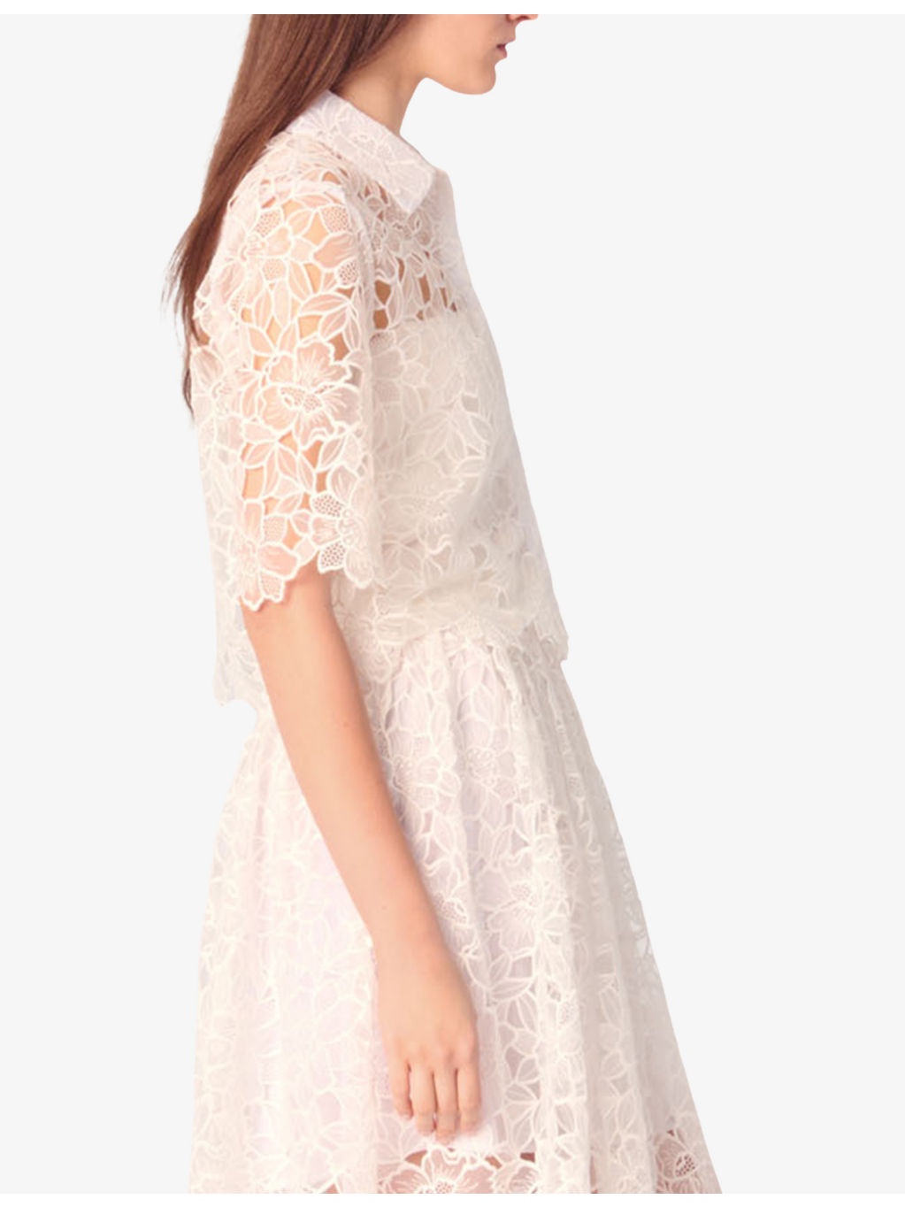 Floral-Pattern Cropped Guipure-Lace Shirt - 3