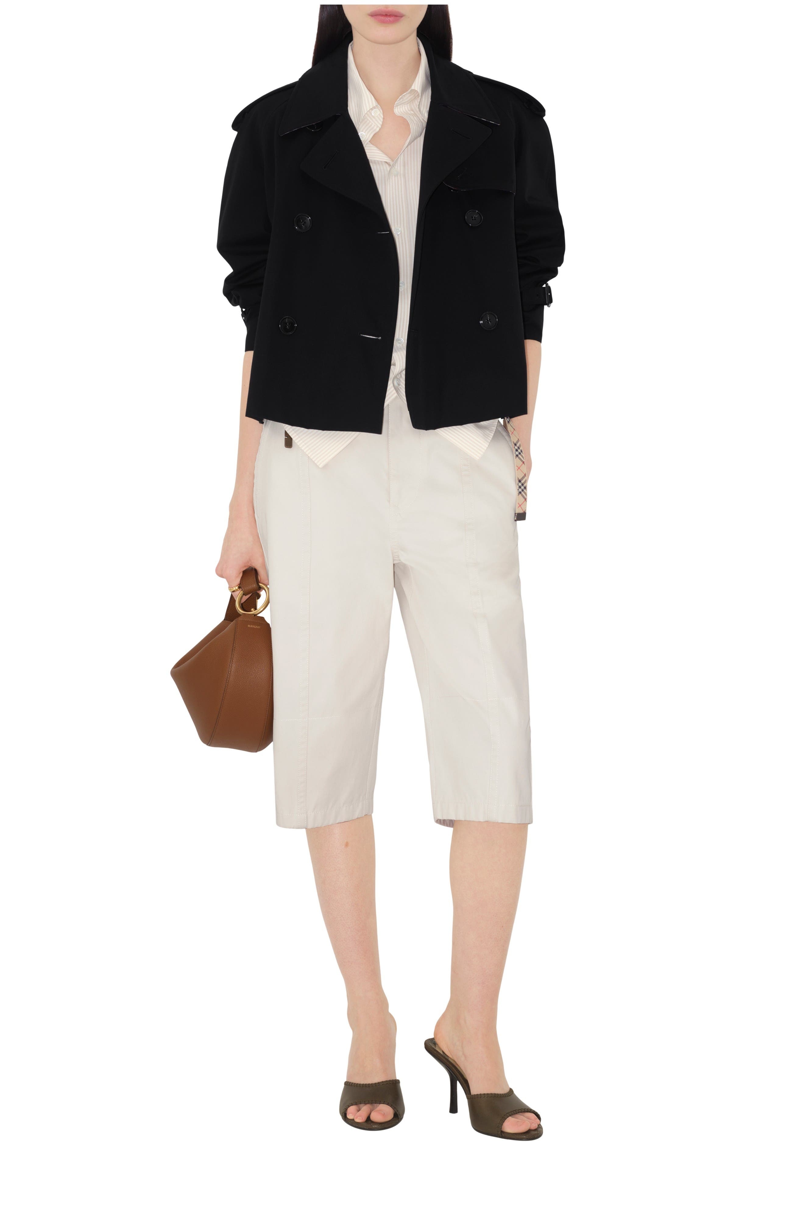 burberry Cropped Gabardine Trench Jacket in Black at Nordstrom - 1