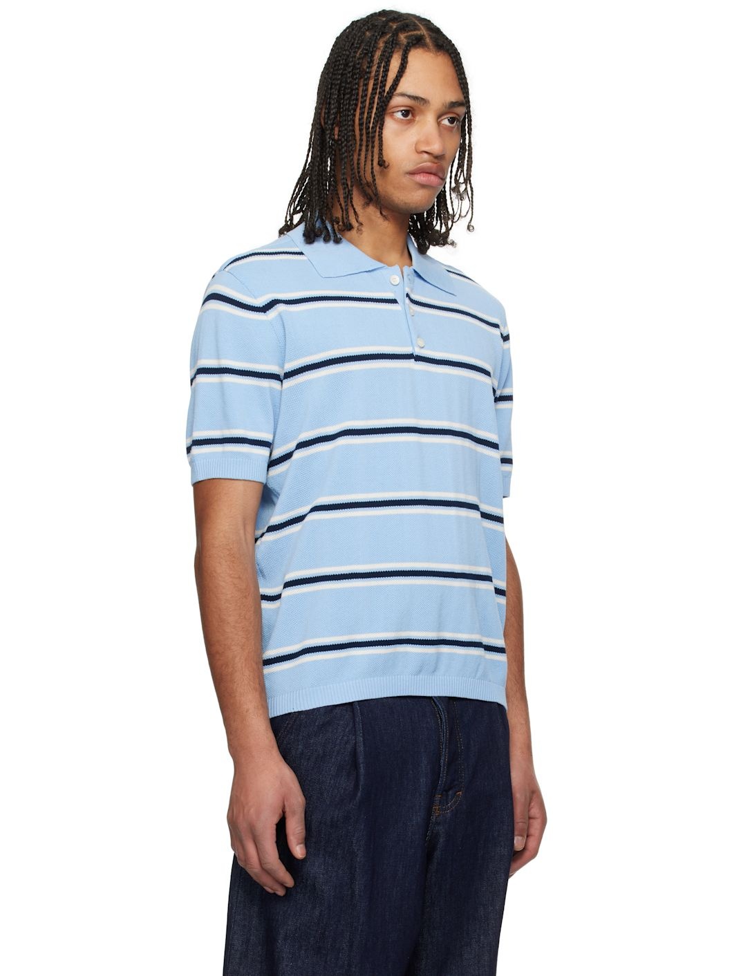 Blue Striped Knit Polo - 2
