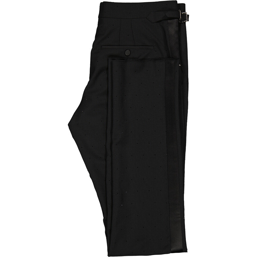 Open Box - Burberry Men's Black Embellished Mohair Wool Classic Fit Tailored Trousers, Brand Size 52 - 7