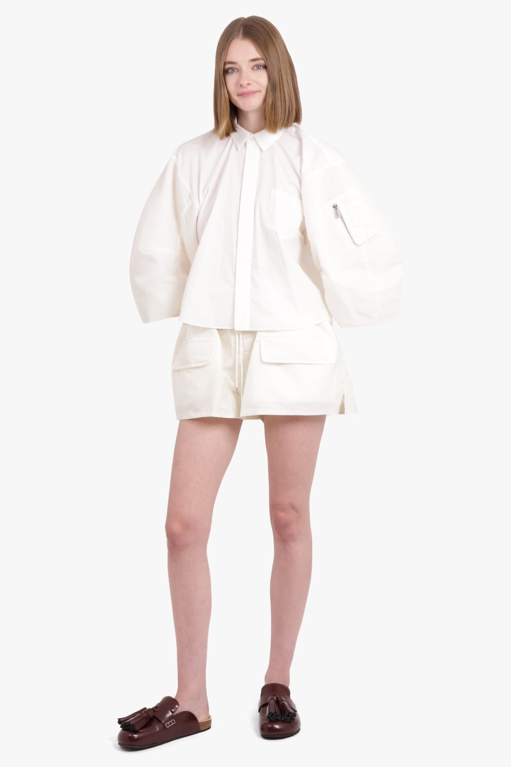 CONTRAST BALLOON L/S CROPPED SHIRT | OFF WHITE - 3