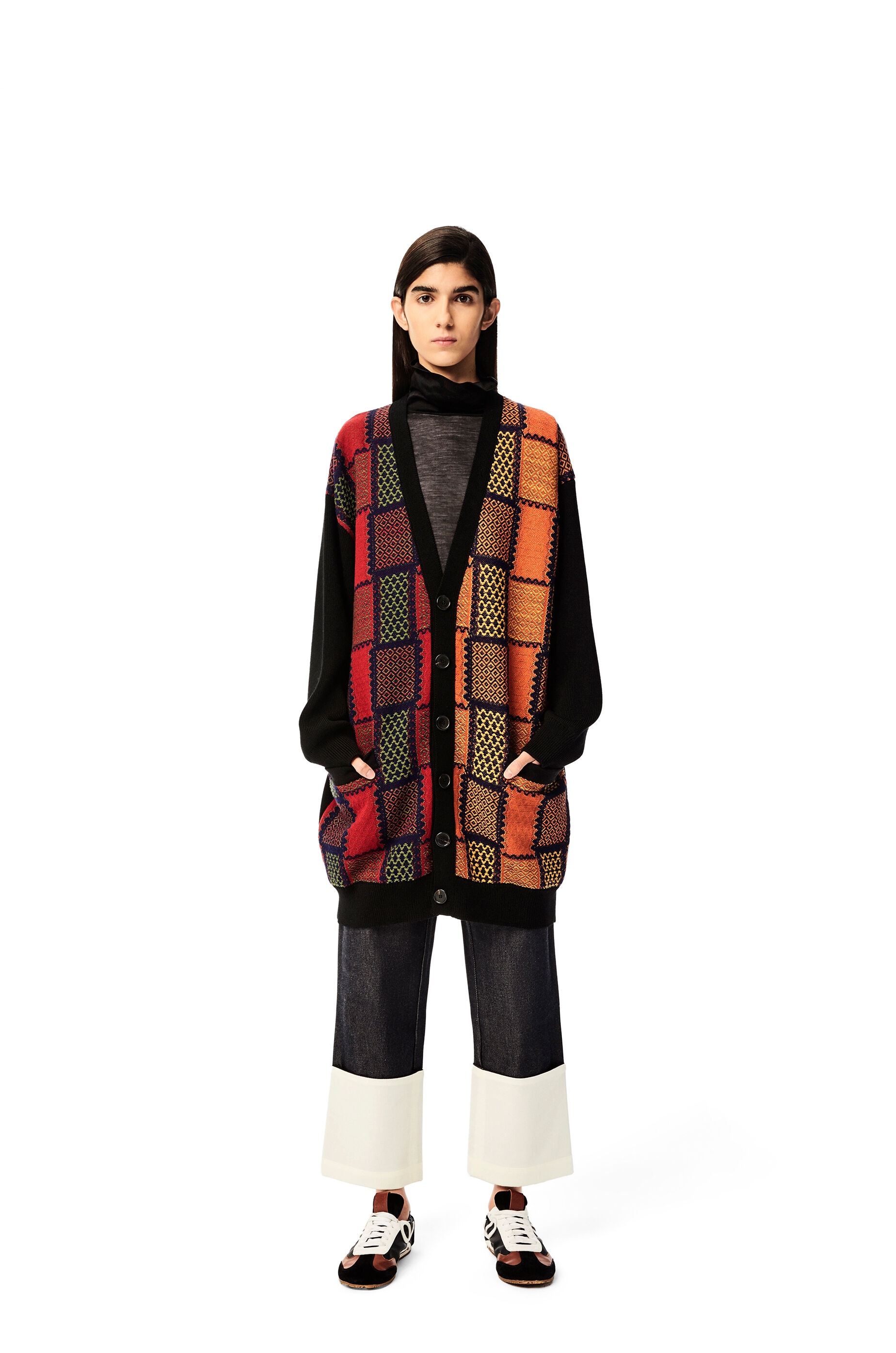 Oversize cardigan in check wool jacquard - 2