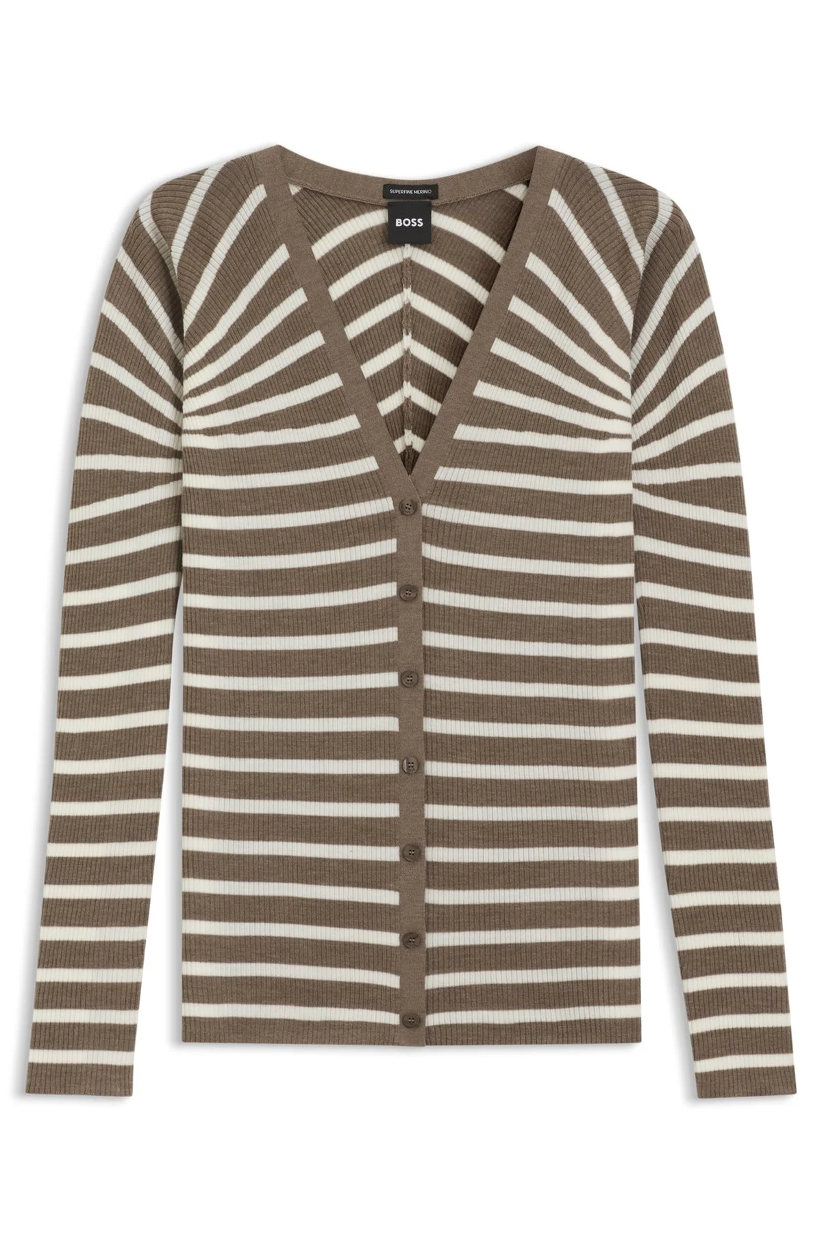 BUTTONED CARDIGAN IN STRIPED MERINO WOOL - 1