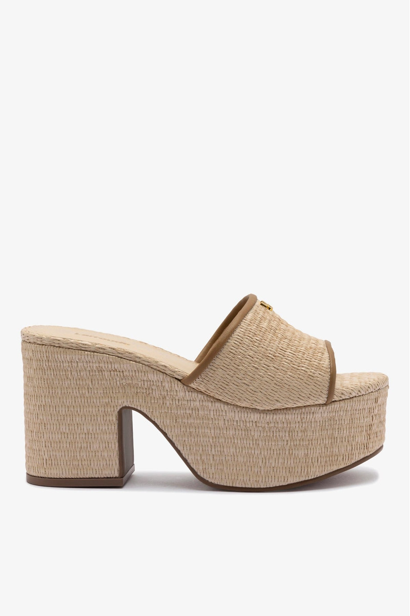 Miso Platform Sandal In Natural Raffia and Hazelnut Trimming 1