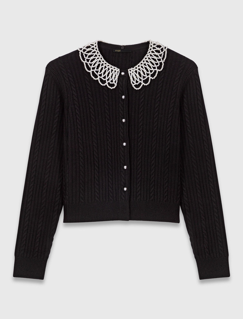Cardigan with removable beaded collar 1