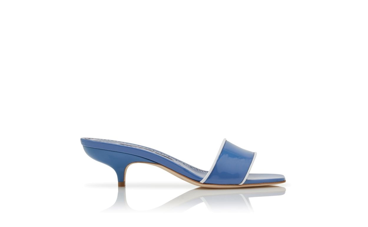 Blue Patent Leather Open Toe Mules - 1