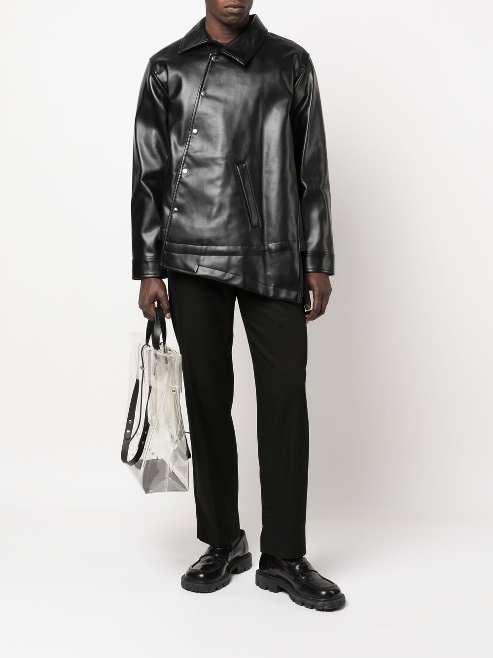 ASYMMETRIC-HEM ARTIFICIAL LEATHER JACKET - 3