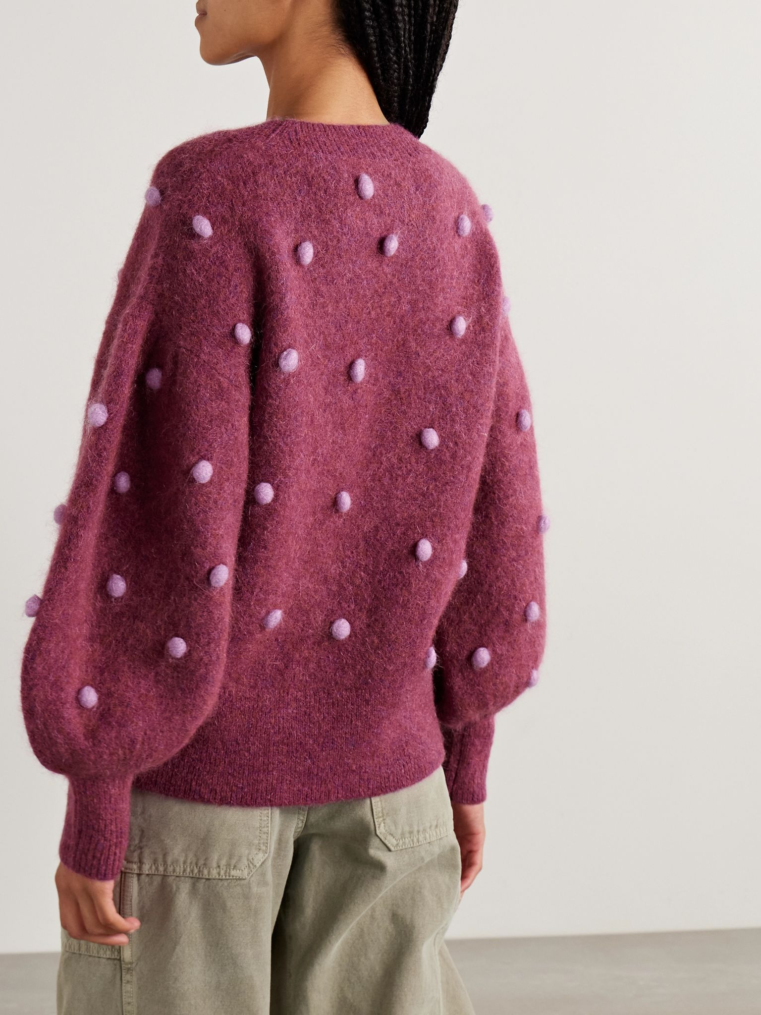 Elia pompom-embellished knitted sweater Purple - 4