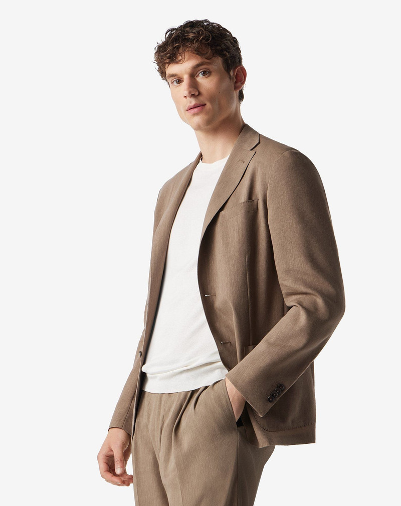CORNELIANI Extralight beige wool and naturally stretch linen jacket outlook