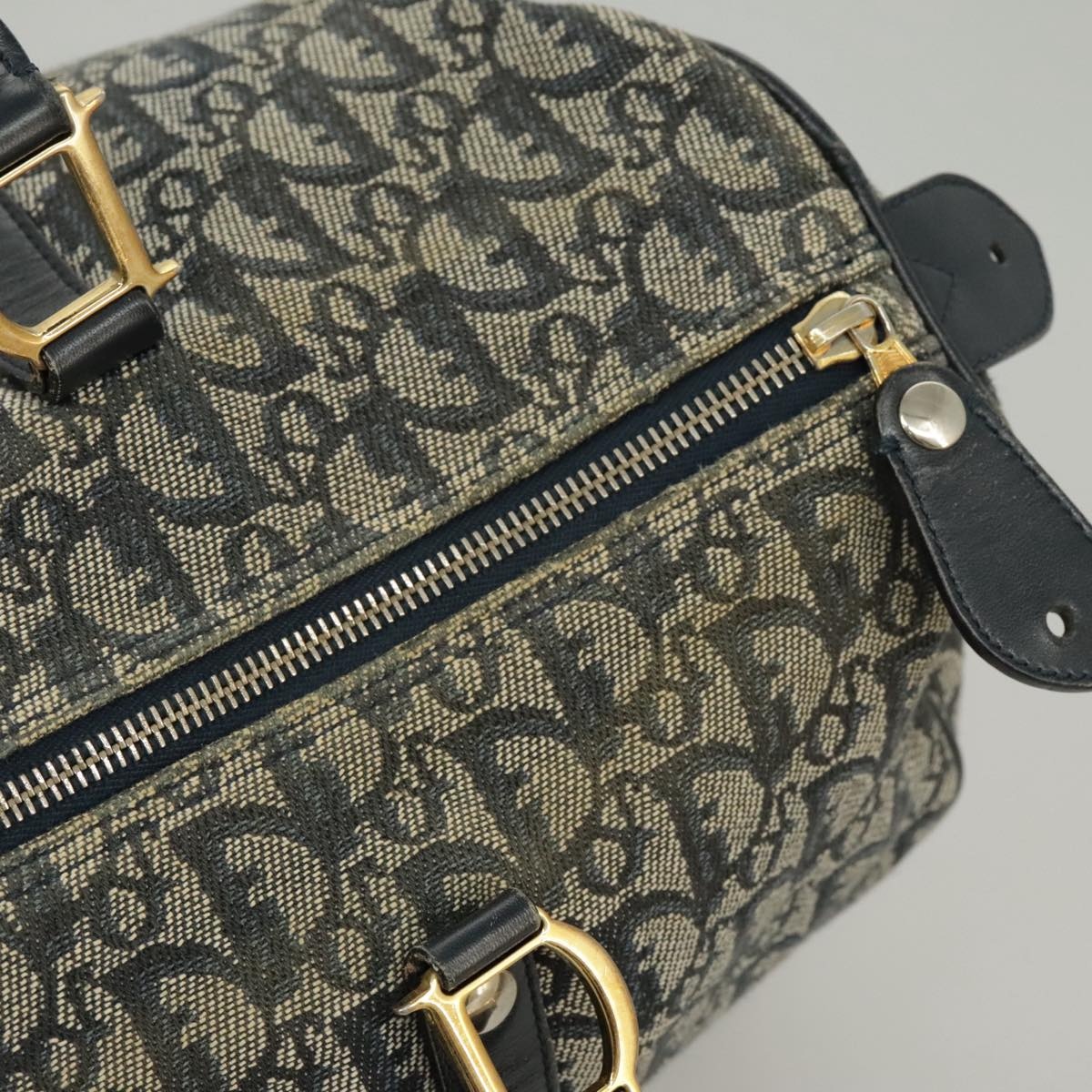 DIOR Trotter Canvas Hand Bag Navy Gold Silver - 7