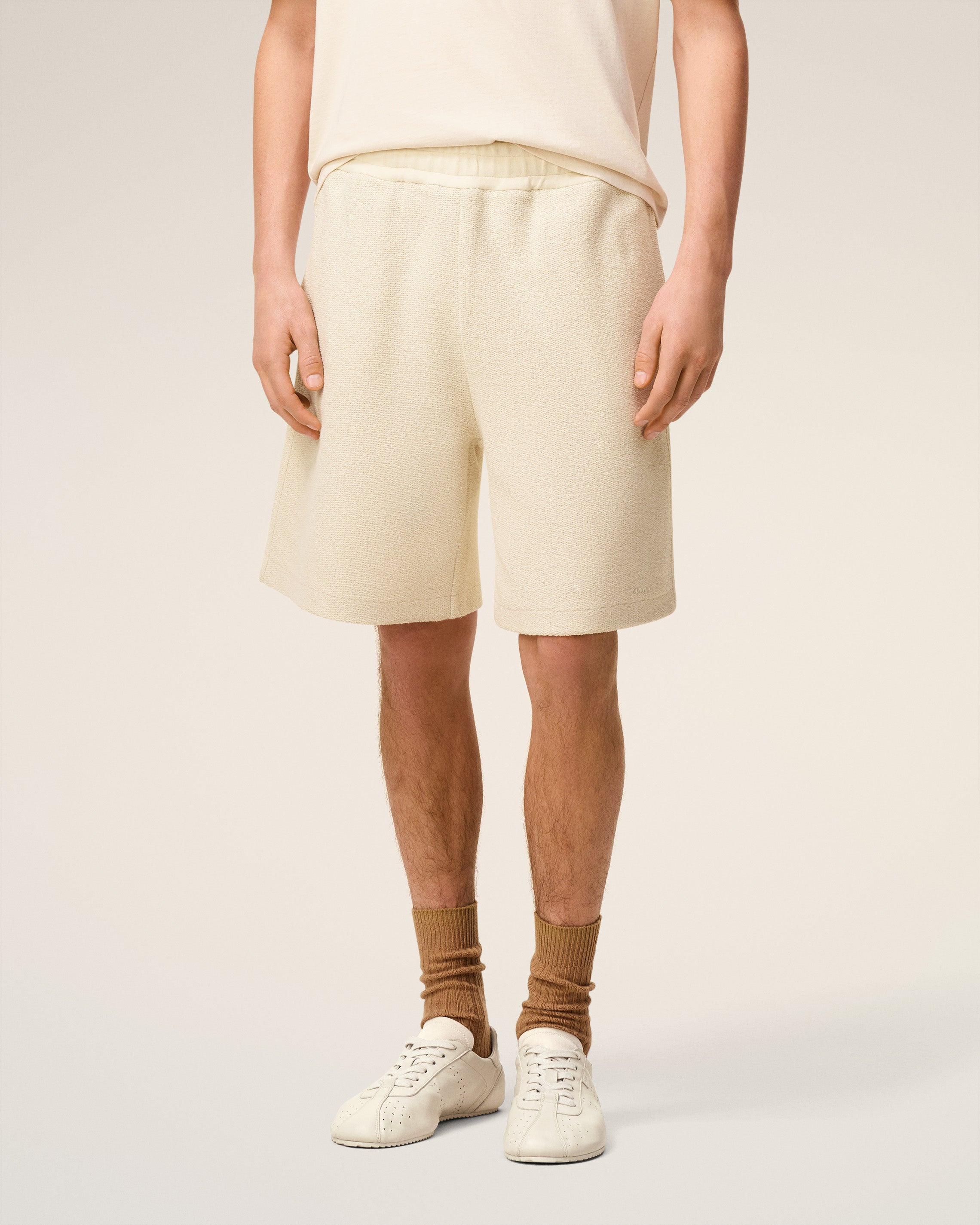 WHITE COTTON CURLY FLEECE SHORT - 3