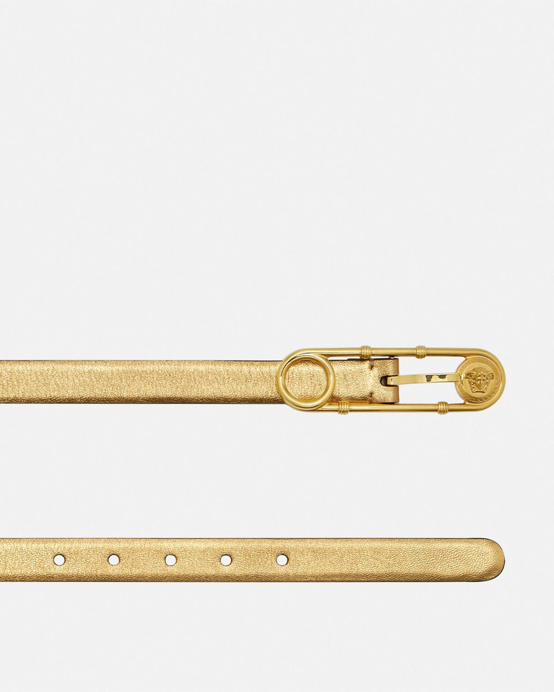 VERSACE Safety Pin Metallic Leather Belt 0.8" outlook