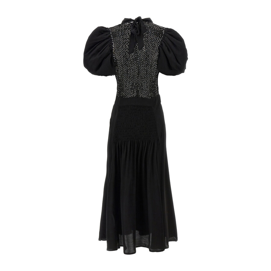 Rotate Ladies Black Puff Sleeve Midi Dress - 7