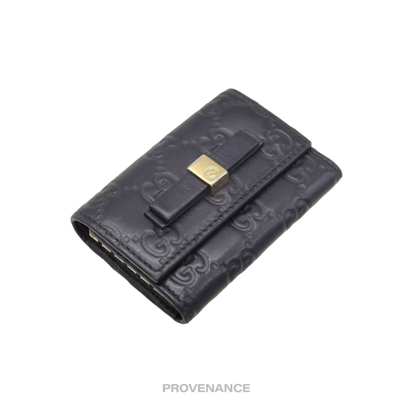 Gucci Bow 6 Key Holder - Black Guccissima Leather Gold - 4