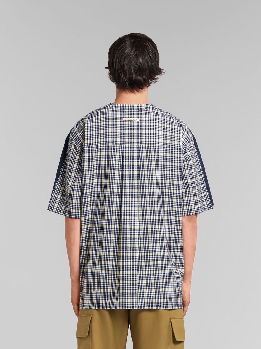 DEEP BLUE BIO COTTON T-SHIRT WITH CHECKED BACK - 3