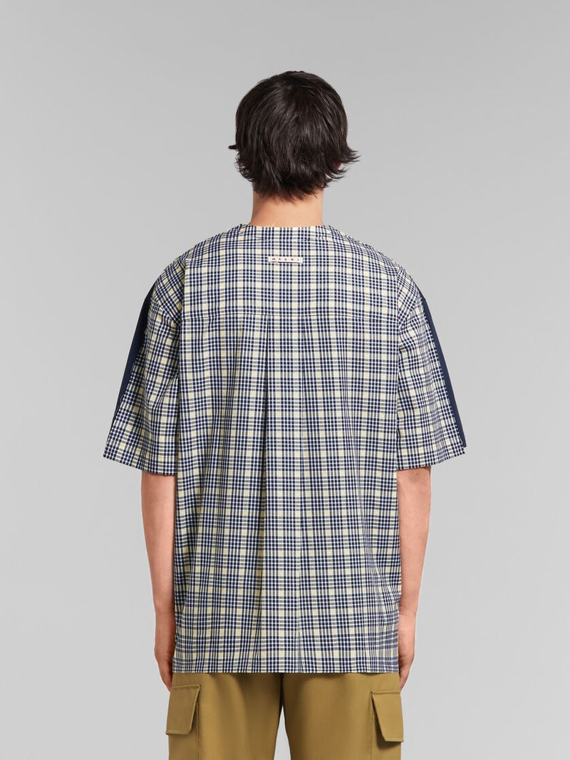 DEEP BLUE BIO COTTON T-SHIRT WITH CHECKED BACK 3