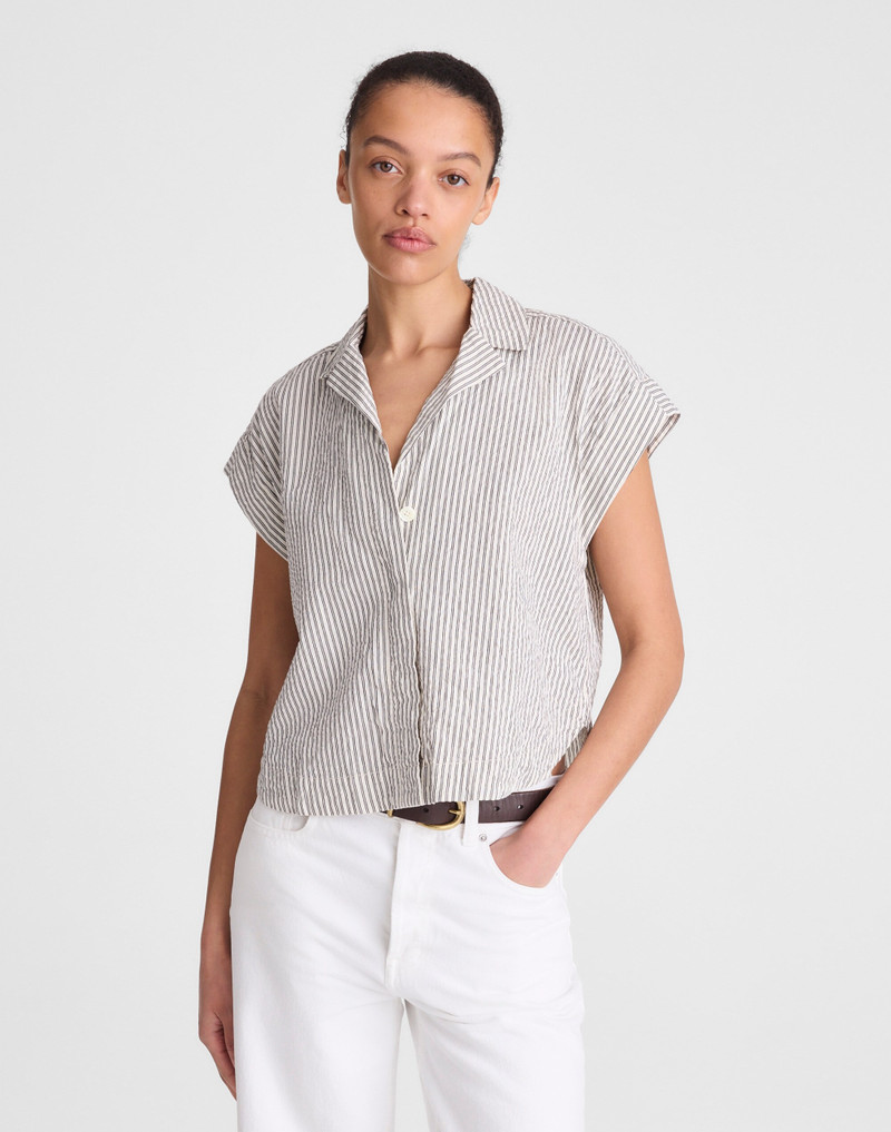 Notch-Collar Popover Shirt in Seersucker 2