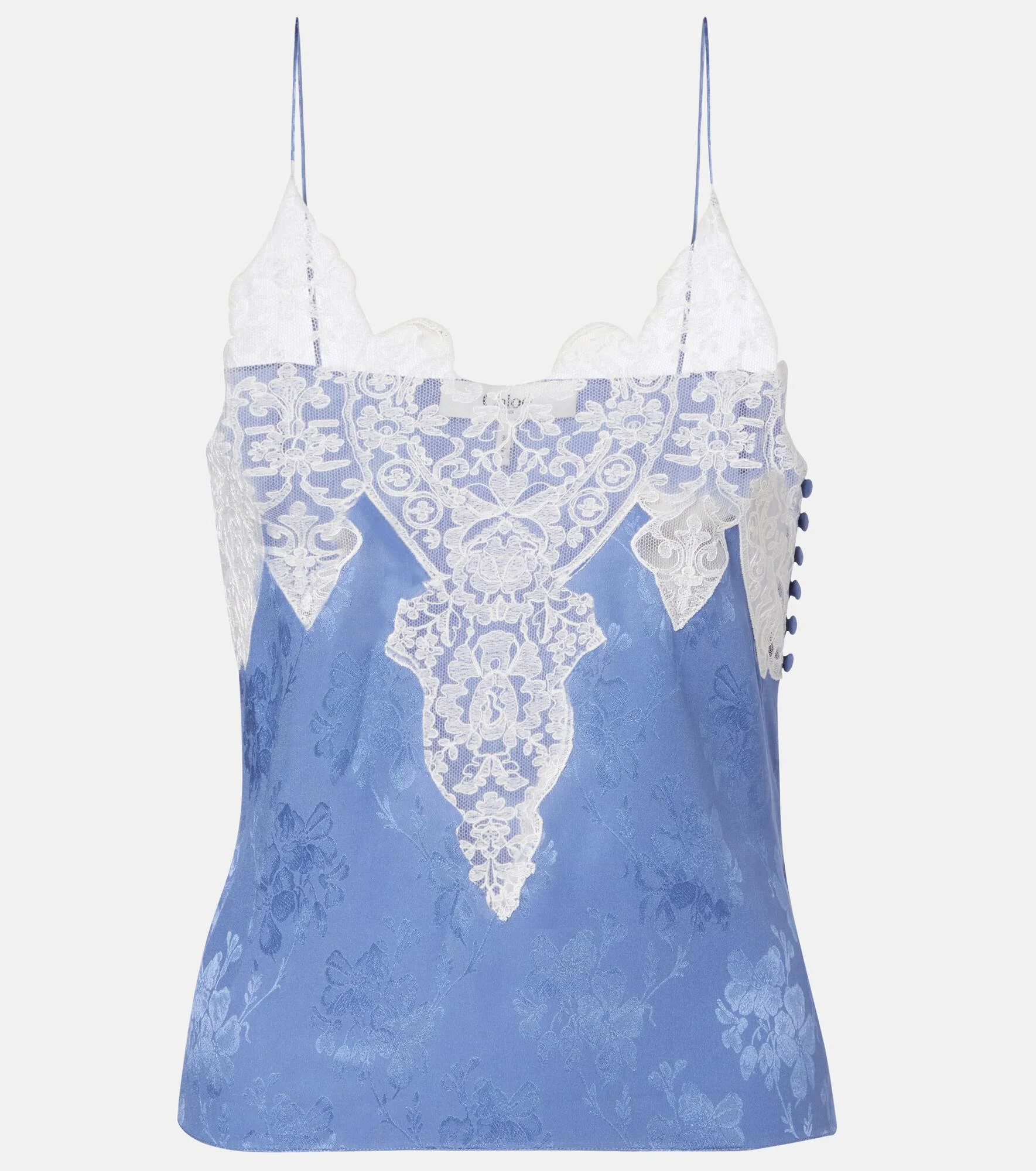 Lace-trimmed floral silk jacquard camisole - 1