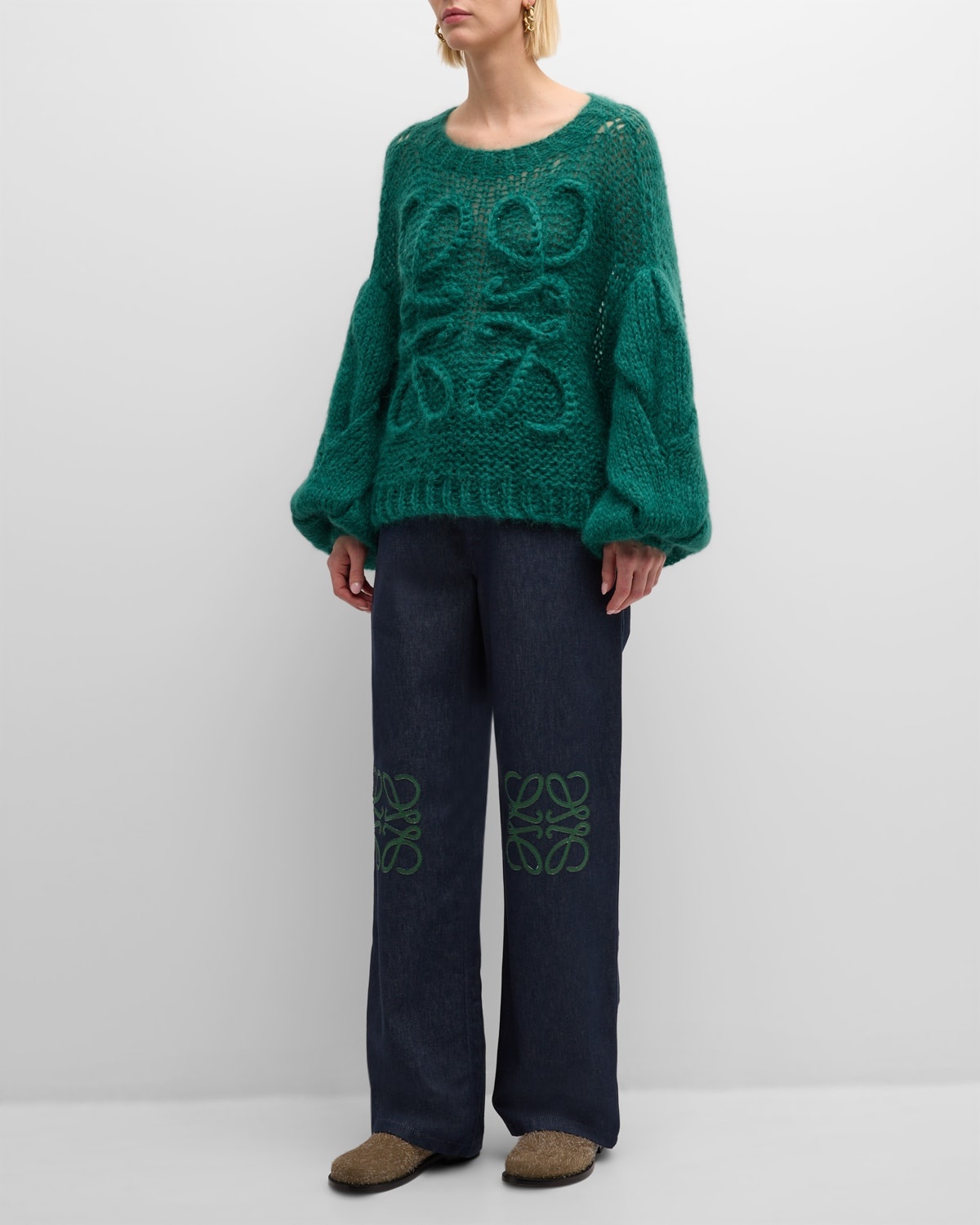 High-Rise Anagram-Knee Baggy Straight-Leg Jeans - 3