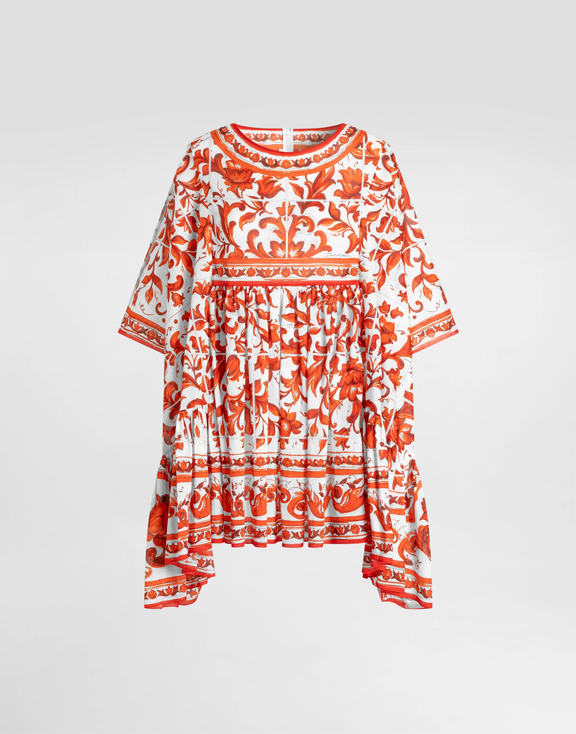 Long kaftan dress in majolica-print cotton - 1